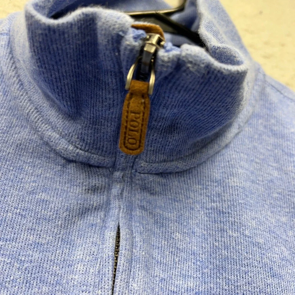 Polo Ralph Lauren Mens Large Light Blue Estate Rib Cotton Quarter Zip Pullover